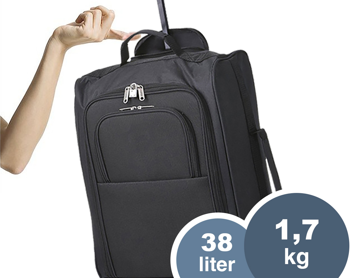 Lichtgewicht handbagage trolley koffer bag en backpack